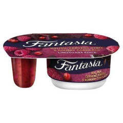 Jogurt Fantasia Malina, �erven� r�bez�a s k�skami �okol. 116g "ML" Danone